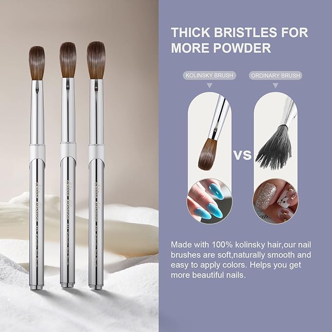 2Pcs Acrylic Nail Art Brushes Size 8, 100% Pure Kolinsky Hair Oval Nail Brush for Acrylic Application, Professional Nail Extension Manicure Tool Striping Nail Drawing Pen for Home Salon