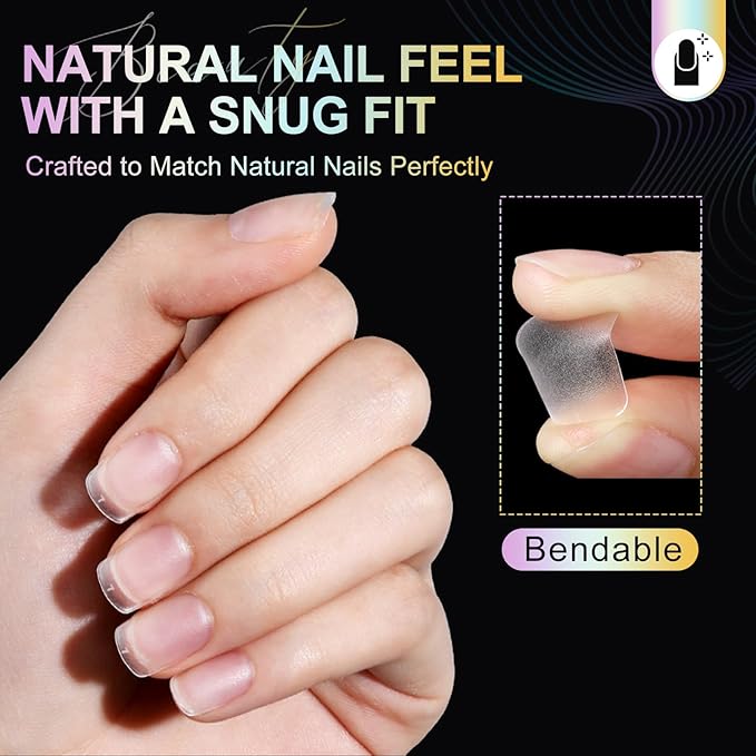 Extra Short Square Nail Tips, 240Pcs Double-Sided Matte Flexible Gel Fake Nails, No File Full Cover Clear Press on Nails for Nail Extension, Manicure, Home DIY, Salon, 15 Sizes, Natural Fit