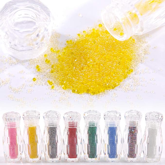 8 Bottles Of Mini Glitter Caviar Micro Crystal Beads 3D Nail Art Rhinestone Decorations DIY Manicure Accessories (mix)