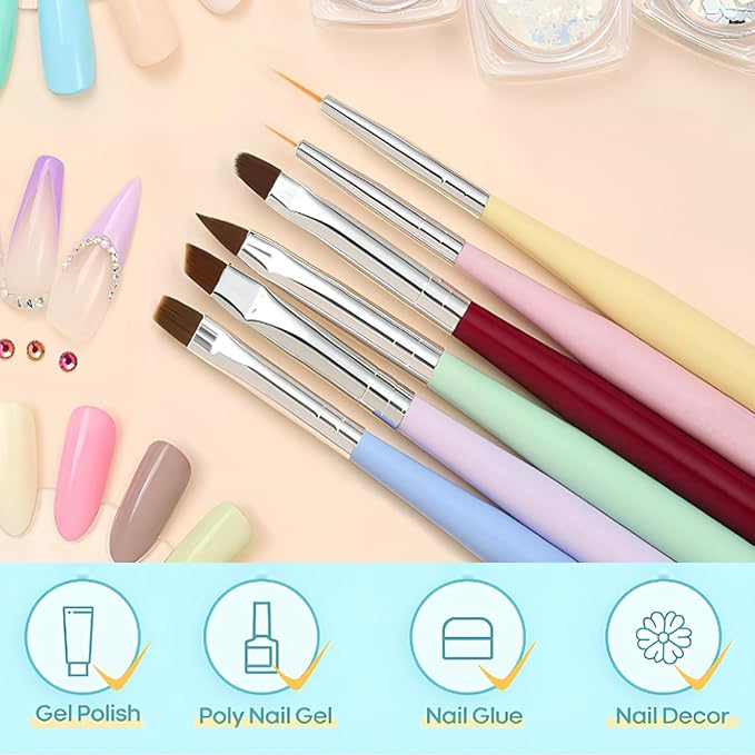 6PCS Nail Art Brushes Set, Nail Brushes for Nail Polish Nail Design Brush Gel Nail Brush for Nail Extension Nail Art Liner Brush Nail Dotting Pen Tool (N6 MKL)