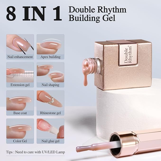 Double Rhythm Clear Gel Nail Polish 15ml Nail Strengthener Builder in a Bottle Nail Extension Hard Gel Soak Off Long Lasting UV Gel (Light Nude 8 in 1-6)