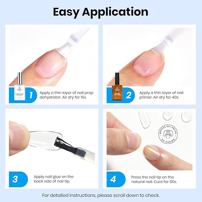 Beetles Nail Dehydrator 15ml Protein Prep for Gel Nail Polish, Upgraded Formula 2 in 1 Nail Bond Air Dry, No Lifting, HEMA Free & Acid Free for False Nail Tips Acrylic & U V Gel Gifts for Wom