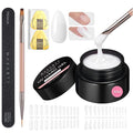 Makartt Milky White Gel Builder Kit Long Lasting Extension Hard Gels for Strengthener, Broken Nails Repair Gel Kit with Paper Forms, Dual forms, Nail File and Dual-End Brush Home Salon DIY1.06 oz