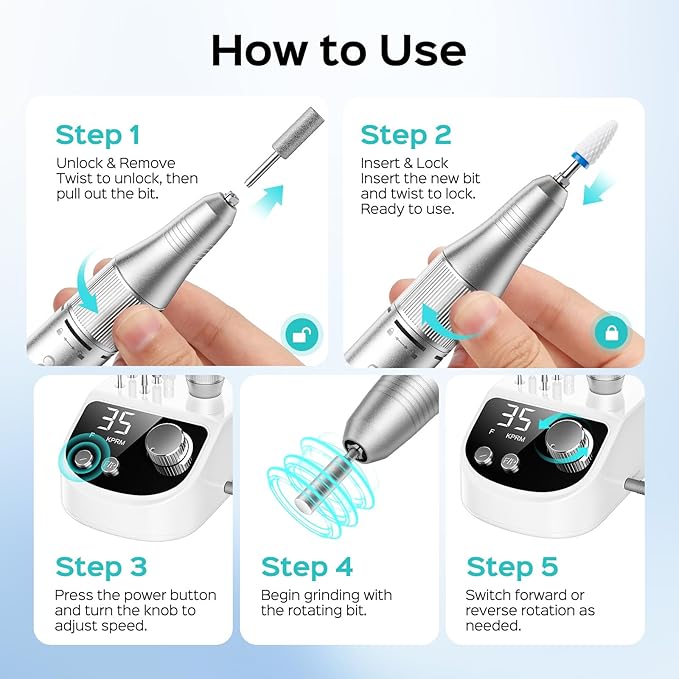 COSLUS E50 Professional Electric Nail Drill: Upgraded Steady Power with LED Display for Acrylic, Gel & Natural Nails - Easy to Use for Women, Nail Art Practice, Desktop Nail File at Home DIY or Salon