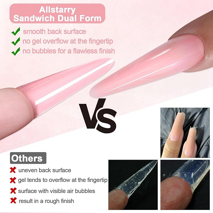Allstarry Sandwich Dual Nail Forms, Reusable Sandwich Dual Forms 240pcs 15 Sizes Almond Round Nail Extensions Plastic Poly Gel Nails Forms for Builder Gel No Paper Forms Needed Moldes Dual Nails Molds