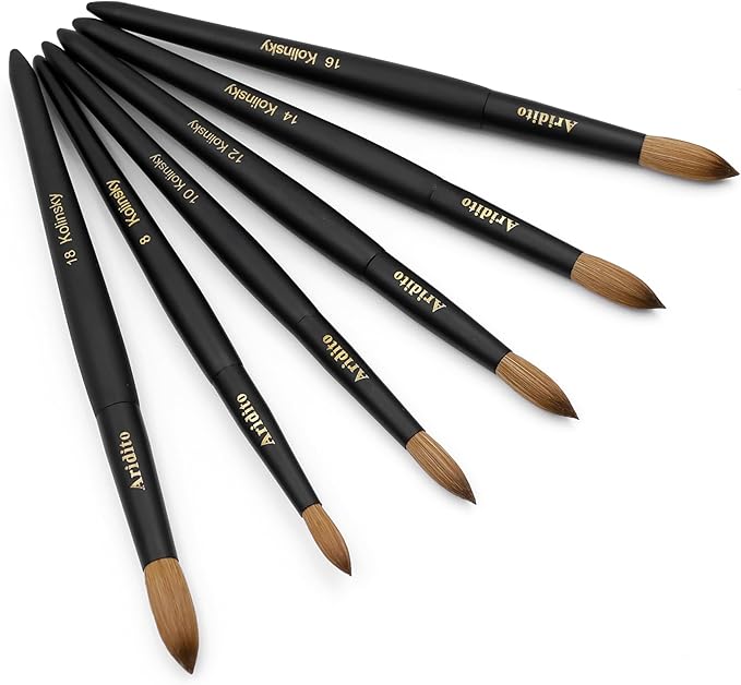 Kolinsky Round Head Acrylic Nail Art Brush Set, Black Wooden Handle, Silver Metal, Size 8 10 12 14 16 18, for Professional Manicure DIY Home Salon (18# Kolinsky)