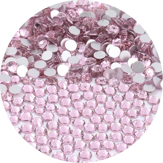 NCB 2000pcs Flatback Round Glass Nail Art Rhinestones Crystal for DIY Making Accessories Shoes, Clothes, Face Art, Bags, Manicure (Lt. Rose, SS10 2000pcs)