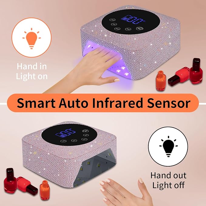 Cordless UV LED Nail Lamp,72W Rechargeable UV Light for Gel Nails with 5 Timer Setting Quick Dry Curing Lamp with Display Auto Sensor for Salon & Home(Pearl Pink Diamond)