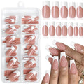 120PC White French Tip Press on Nails Medium Fake Nails Press ons with 5*Adhesive Tabs, Brown Square Acrylic Nail Press on Nail French Tip Nails False Artificial Fingernails Stick on Nails-L