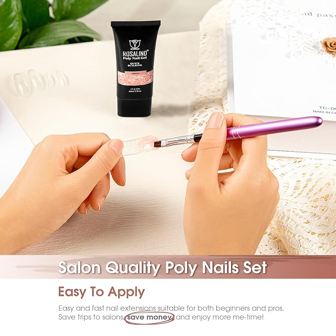 ROSALIND Pink Christmas Poly Nail Gel, 60ml Extension Gels for Nail Art, Natural Color Builder Pink Gel Poly Extension Easy to DIY Use at Home Need UV Lamp