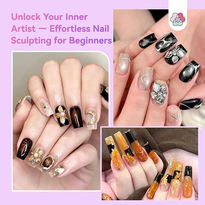 SAVILAND 3D Sculpture Gel Set: 6 Metallic 3D Nail Gel Sculpting Gel for Nail Art Molding & Extension, No-Wipe Non-Sticky Hand Carving Builder Nail Gels for DIY Manicure Home Salon Use