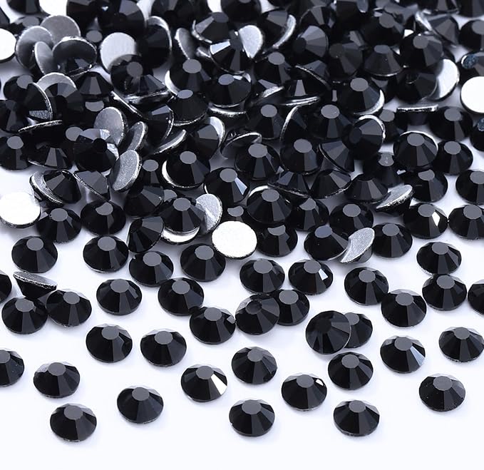 Black Flatback Rhinestones, Glass Rhinestones for Nail Art and Craft, Glue Fix, Loose Crystal Gemstones(Black, SS16, 2880pcs, 3.8-4.0mm)