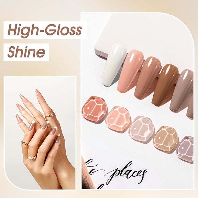 ROSALIND Nude Brown Gel Nail Polish Set, 12 Colors White Nude Brown Gel Polish Soak Off Classic Gel Polish Set for Nail Art Gift
