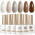 BORN PRETTY Nude Gel Nail Polish Set 6 Colors Grey Brown Chocolate Coffee Gel Polish Kit for Salon Manicure and Nail Art DIY at Home