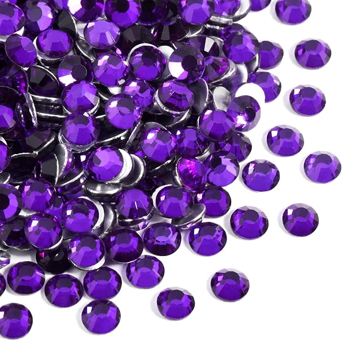 Beadsland 1440pcs Flat Back Crystal Rhinestones Round Gems for Nail Art and Craft Glue Fix, Pure Purple, SS6, 1.9-2.1mm