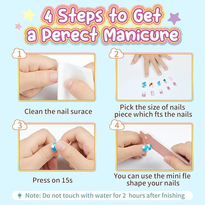 Modelones Press on Nails for Kids 144Pcs 6 Pack Children Acrylic Fake Nails Pre-glue Full Cover Glitter Gradient Color Rainbow Candy Short False Nail Kits Sets Thanksgiving Christmas Gifts for Girls