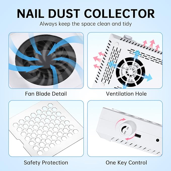 Nail Dust Collector, Cordless Dust Collector Nail Tech, Professional 550PA Vacuum Fan Vent Dust Extractor Quiet Dust Suction Machine for Acrylic Nails Polishing, Nail Salon&Home