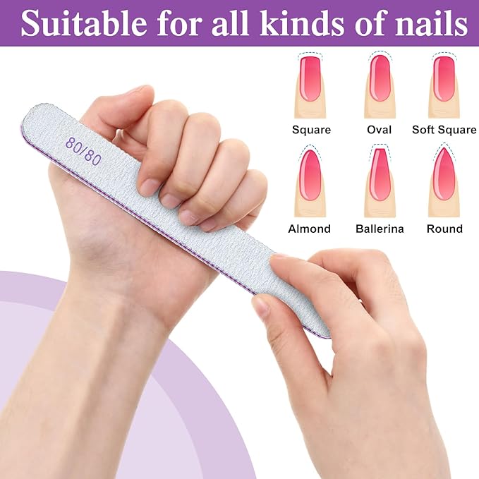 Jutom 200 Pcs Nail Files 80/80 Grit Double Sides Emery Boards Reusable Nail Files for Acrylic Fingernails Professional Manicure Tools for Natural Acrylic Fingernail Home and Salon Supplies