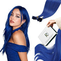 RUNATURE U Tip Hair Extensions Real Human Hair Blue K Tip Hair Extensions 22 Inch Utip Blue Human Hair Extnesions Hot Fusion Keratin Tip Extensions for Party 25g 25s