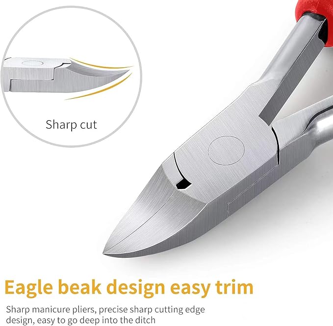 Toenail Clippers, Medical Grade Toe Nail Trimmer, Nail Clippers for Thick Nails or Ingrown Toenail Tool, Stainless Steel Sharp Pedicure Toe Nail Clippers Adult, Rubber Handle. (Red)