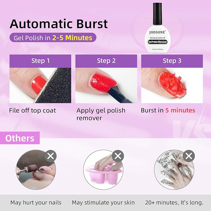 JODSONE Gel Nail Polish Remover 16.5ml No Need Soaking or Wrapping for Nails 3-5 Minutes Effective Gel Nail Polish Remover for Quick And Easy Removal At Home