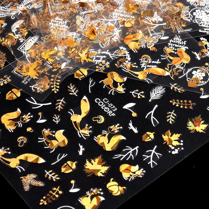 Autumn Leaves Nail Decals,Bronzing Fall Nail Stickers White Laser Gold Maple Leaf Nail Art Stickers,3D Self-Adhesive Stickers for Nails Decorations Accessories Women DIY Nail Supplies,9 Sheets/Set