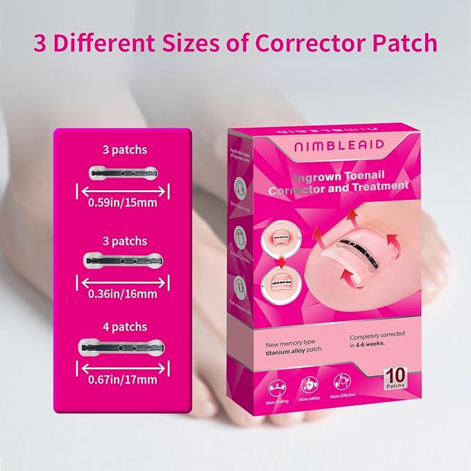 Titanium Alloy Ingrown Toenail Treatment & Corrector Kit - 3 Sizes Corrector for Men & Women Various Nail Sizes & Foot Types,Ingrown Toenail Removal Tool (10 Count-Small Size)