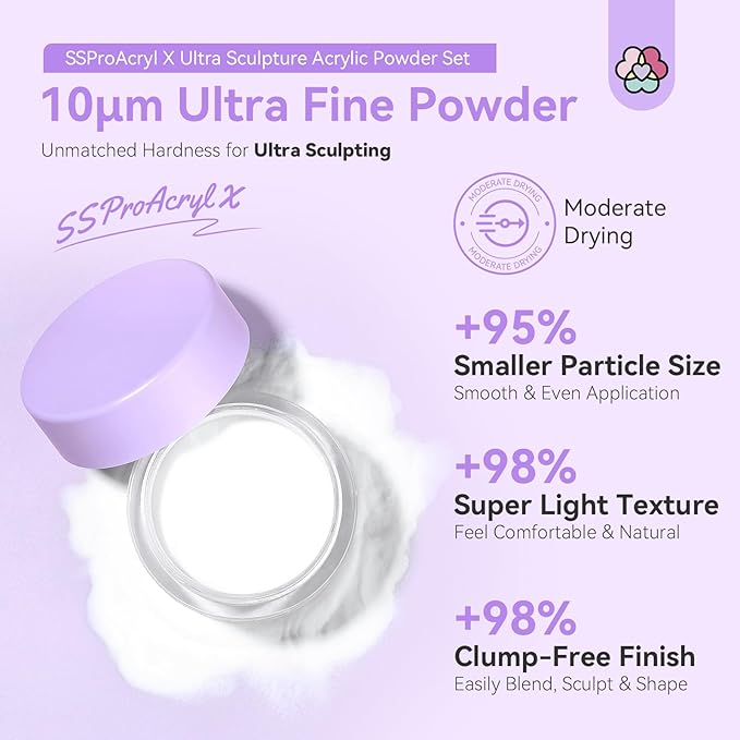 SAVILAND Ultra-Smooth Clear Acrylic Powder: Keratin Professional Acrylic Nail Powder Ultra Sculpture Tech for 3D Carving Nail Extension Tech Salon Studio Manicure