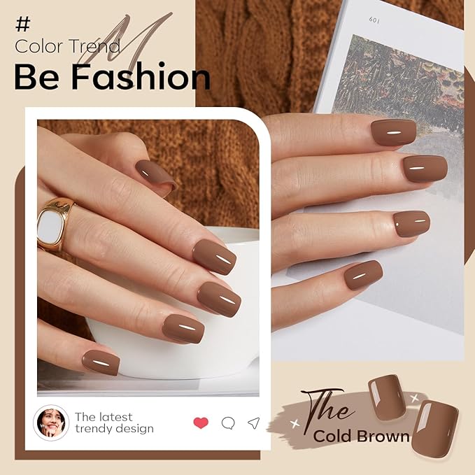 Modelones 32Pcs Brown Press on Nails, Short Square Fake Nails, Reusable Nail Kit with Nail Glue Adhesive Tabs Mini Nail File, Nails Press Ons 16 Sizes