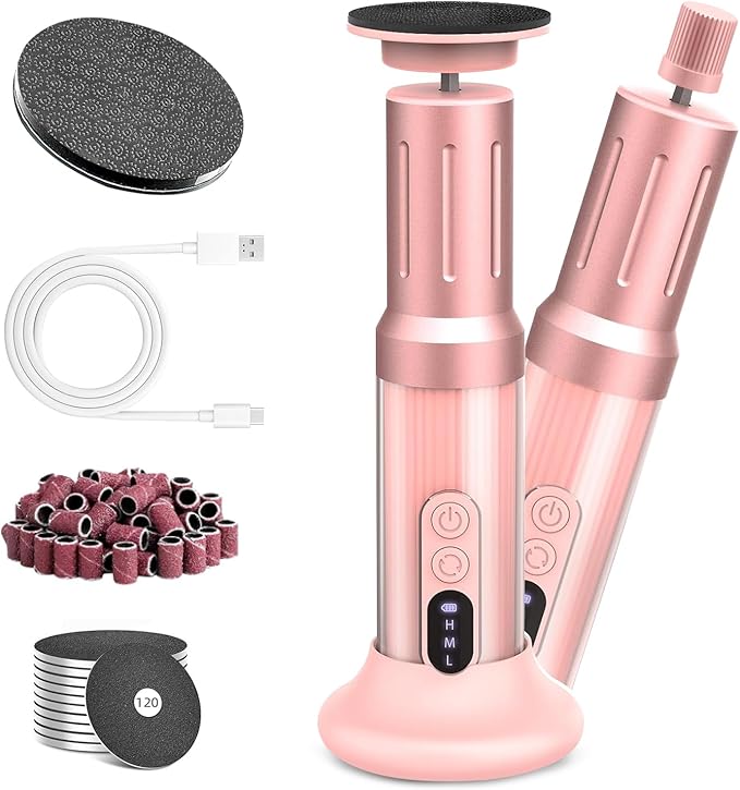 JINYAWA Electric Foot Callus Remover - 2-in-1 Rechargeable Cordless Foot File with LCD Display & 6 Speeds - Professional Foot Sander for Dead Skin, Thick Nails, Heels and Soles (Pink)