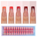 Misssix XBASICTIPS Red French Tip Press On Nails, 150Pcs French Gel Nail Tips Long Square, Soft Gel Pre-shaped No Need to File 3 in 1 Tips, Fake Nails for Nail Art DIY Extension Designs 15 Sizes