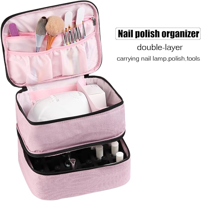 Nail Polish Organizer, Carrying Case Holds 30 Bottles (15ml - 0.5 fl.oz) and Nail Lamp Dryer, Professional Storage Organizer Holder, Manicure Kit Storage Bag