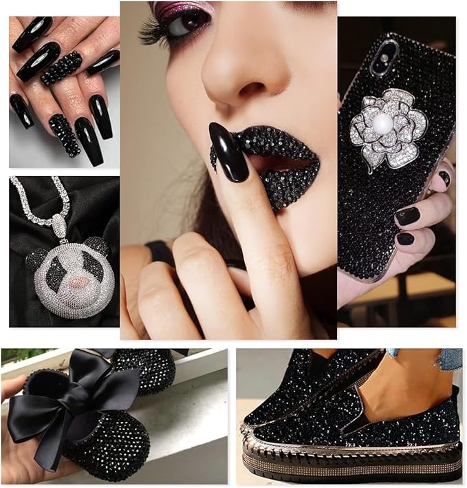 2mm-6mm Pure Black Resin Rhinestones Bedazzler Kit w B7000 Glue for Crafting Bedazzling Flatback Colorful Jelly Stones Diamonds Gems for Nails Face Eyes Makeup Tumblers Bottles Shoes DIY Crafts