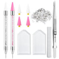 LIGHT RAIN Rhinestone Picker Tool - 2pcs Dual-head Bedazzling Pen with 4 Wax Tips, 8pcs Clay, Adjustable Precision Tweezers, 1400pcs Rhinestones and 2pcs Organizer Tray Kit for Nail Art