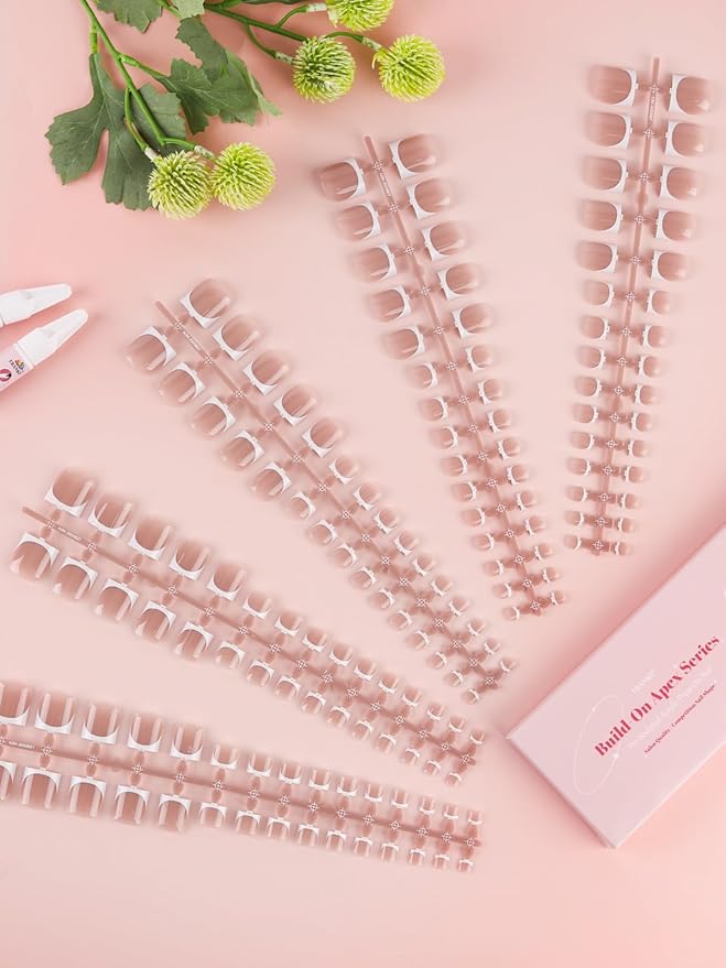 EBANKU Press On Toenails French Tips, 150 Pcs Deep Nude Toe Press On Nail Square Fake Toenail Full Cover Toe Nail Tips Artificial False Nail Tips with Glue for Women Girls Salon DIY
