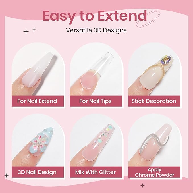 Solid Builder Gel for Nails Clear Nude White 3D Sculpture Nail Art Hard Gel with Chrome Powder for Carving Patterns Decoration Home Manicure DIY for Women