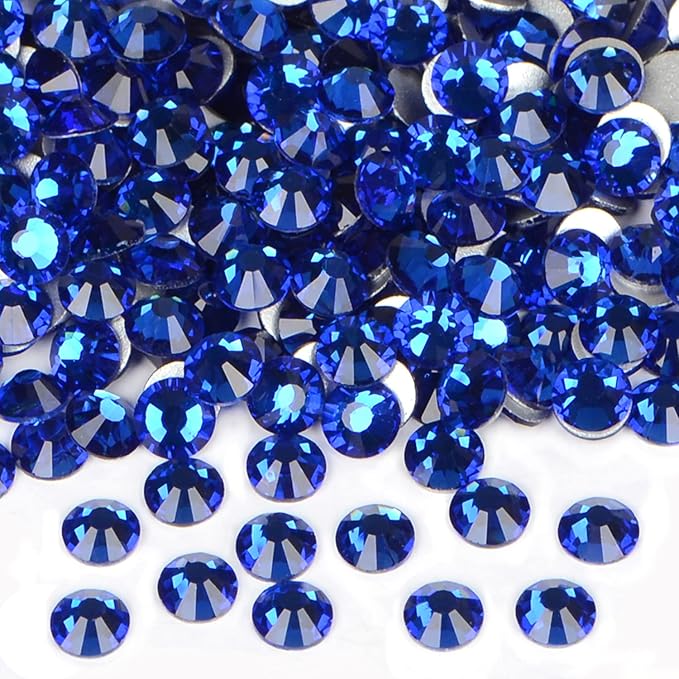 1440PCS Art Nail Rhinestones Non Hotfix Glue Fix Round Crystals Glass Flatback for DIY Jewelry Making with one Picking Pen (ss12 1440pcs, Sapphire)