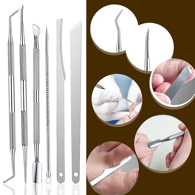 7-Pack Ingrown Toenail Tool, Toenail File and Lifters, Professional Surgical Stainless Steel Ingrown Toenail Tool- Safe Nail Cleaning Treatment Pedicure Tools Kit Under
