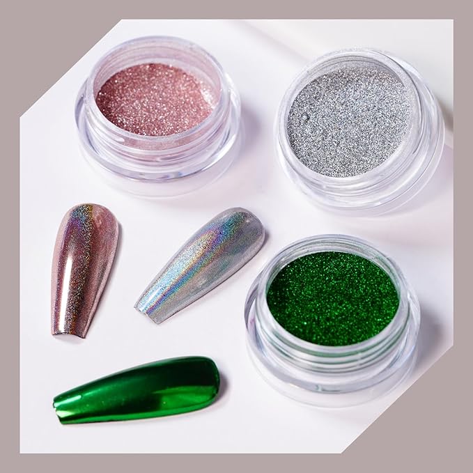 6 Colors Set 0.5g/Jar Chrome Nail Powder Holographic Metallic Mirror Effect Pigment Dust for Gel Nail Art Manicure Decoration