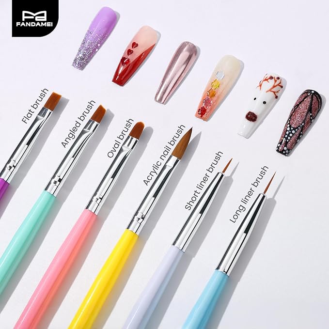 FANDAMEI Nail Tools Kit, 6PCS Nail Brushes for Nail Art, 1PCS Resin Nail Polish Palette, 1PCS Nail Clean Up Brushes, 5PCS Dotting Pen Nail Design Tools, Nail Polish Mixing Palette Nail Art Tools