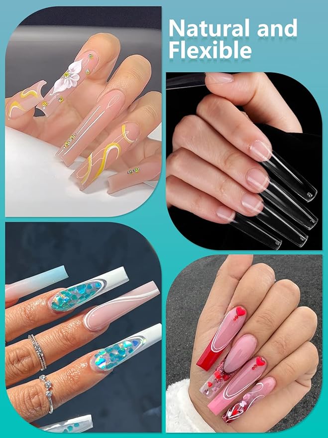 504PCS 3XL Clear Nail Tips for Acrylic Nails Professional, XXXL Extra Long Tapered Square Full Cover Nail Tips, 12 Sizes Ballerina Straight Artificial Press on Fake Nail Tips for Nail Salons Home DIY