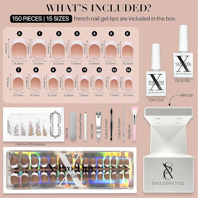 SXC Cosmetics French Tip Press On Nails Brown Series, XS Square X-Pro Tips Starter Kit