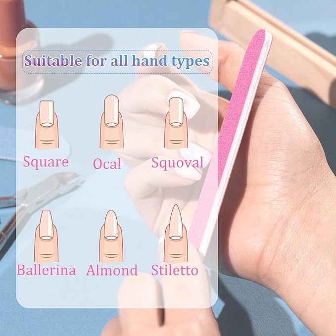 cobee 100 Pcs Nail File Professional Nail Files, 180/240 Grit Nail Files, Double Sided Emery Board Nail Styling Manicure Tools for Women Nail Care(8.5 x 1.3 cm)