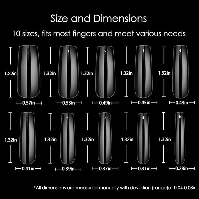 Square Nail Tips Full Cover, Extra Long Clear Professional Acrylic Tips, XXL Utra-hard False Nails Press on Nails for Nail Extension Manicurists, 360Pcs
