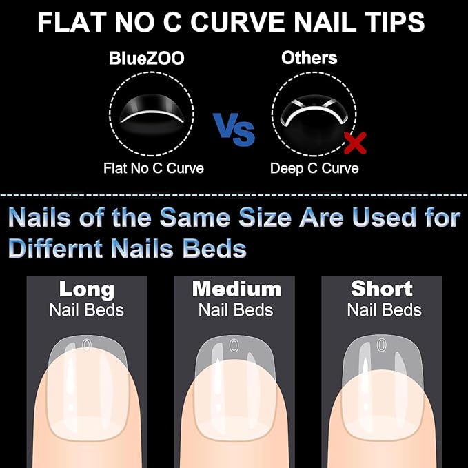 BlueZOO Soft Gel Nail Tips Extra Short Square Nails, 600Pcs Full Cover Half Matte Acrylic Nail Tips Clear Press On Nails for Extension Nail Manicure Home DIY Salon Fake Nails, 12 Sizes