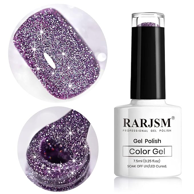 Diamond Gel Nail Polish,Reflective Glitter Gelpolish, Spark Shiny Gel Nail Art, Dark Purple Nailpolish for Home Design Glitter Nail Art U V L E D Cure Reqired RAR86