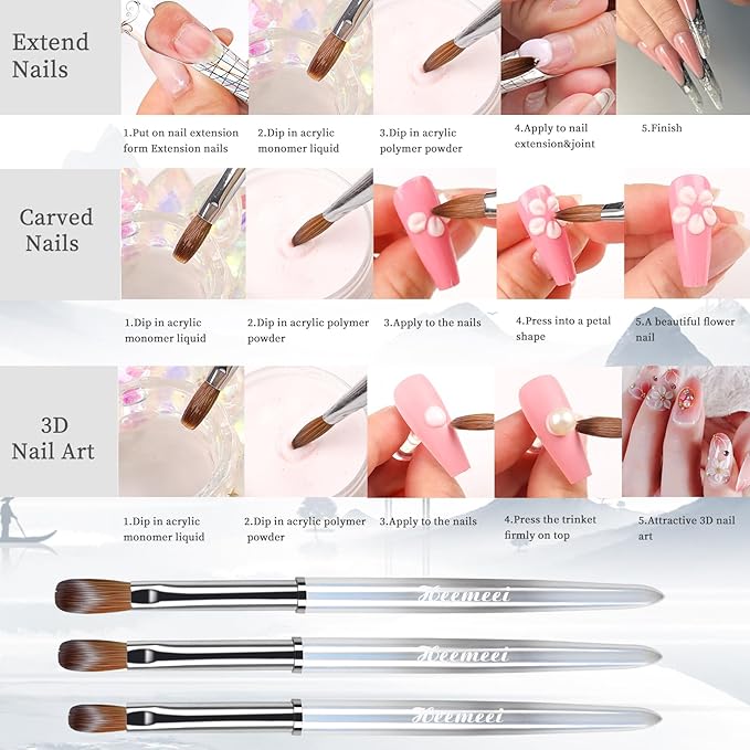 Kolinsky Acrylic Nail Brush Size 10, Nail Brushes for Acrylic Application, Acrylic Powder Brush for Nail Art, Nail Acrylic Brush for Professional Manicure DIY Home Salon (10#)………