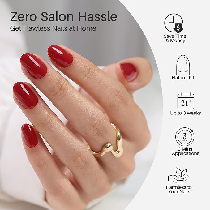 Red Press on Nails Oval for Women Gift - SHANGMENG Soft Gel Press on Nails Short with Glue, Fit Perfectly & Natural Glue on Nails in 16 Sizes - 32 Reusable Fake Nails, Cherry Red