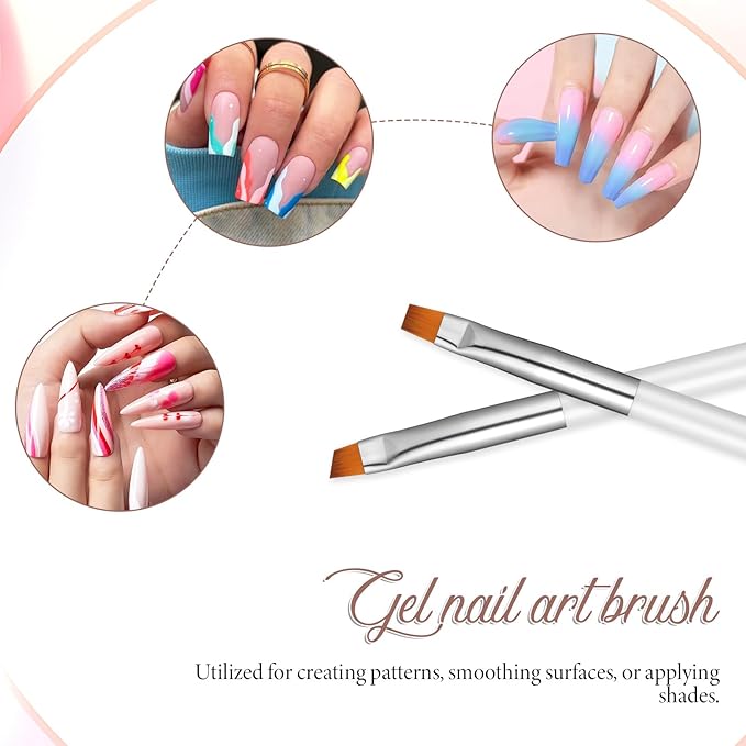 6Pcs Nail Art Brushes Nail Brush Pink Dotting Pen Painting Tools Double-ended Gel Polish Liner Brush Kit Small Detail Brushes for DIY Manicure