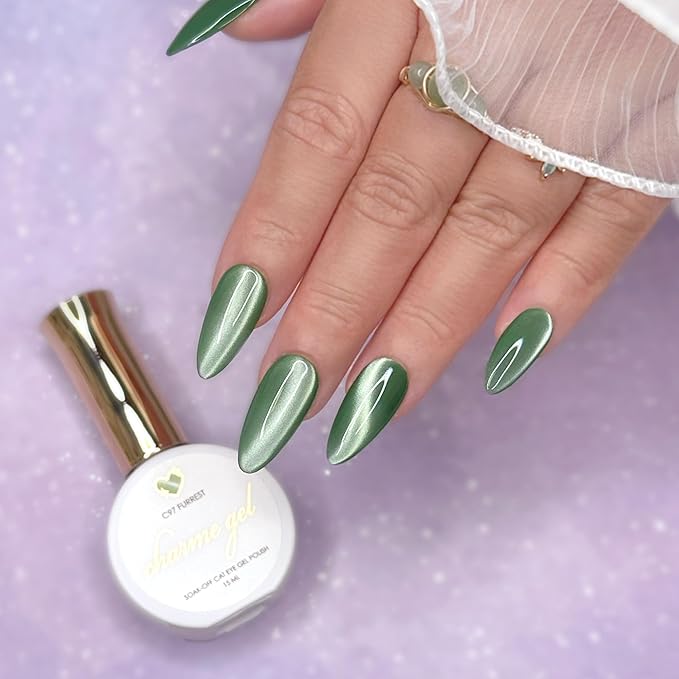 Daily Charme C97 Furrest Silk Cat Eye Magnetic Gel Nail Polish 15 ml, Soak Off UV Led Gel Nail Polish, Home DIY/Nail Salon Manicure (Matcha Green)